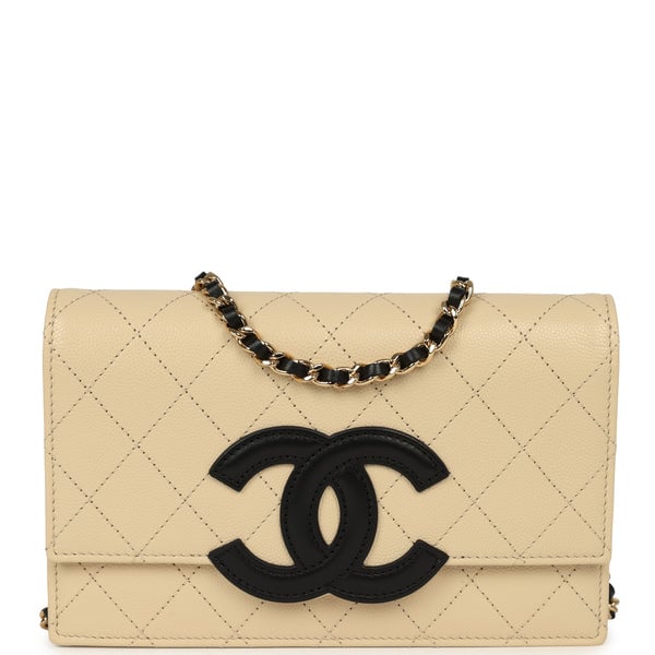 Chanel "Neo Filigree" Wallet on Chain WOC Beige, Black Grained Calfskin Gold Hardware