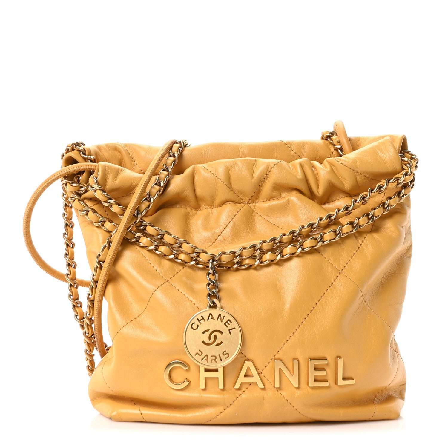 Chanel Shiny Calfskin Quilted Mini Chanel 22 Yellow