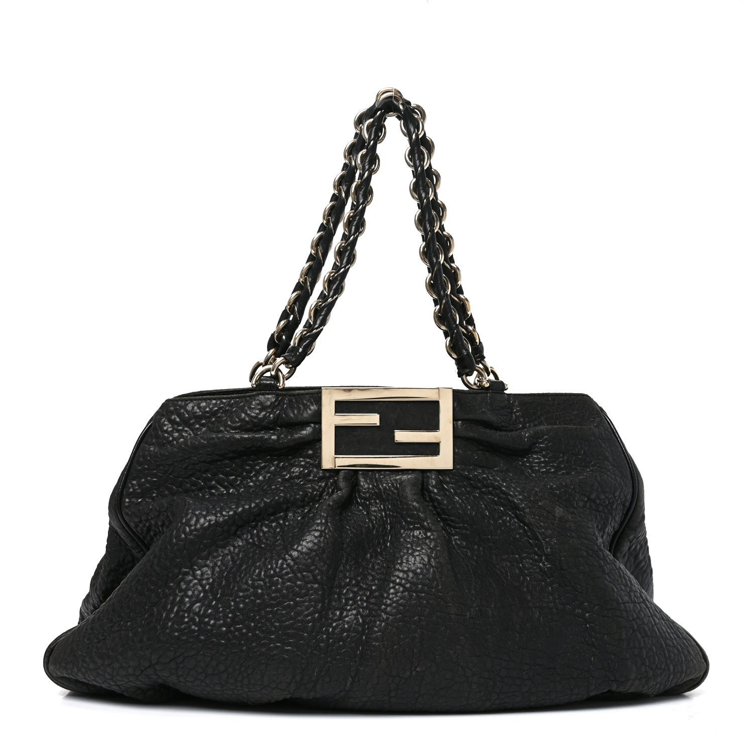 Fendi Crinkled Lambskin Mia Tote Black