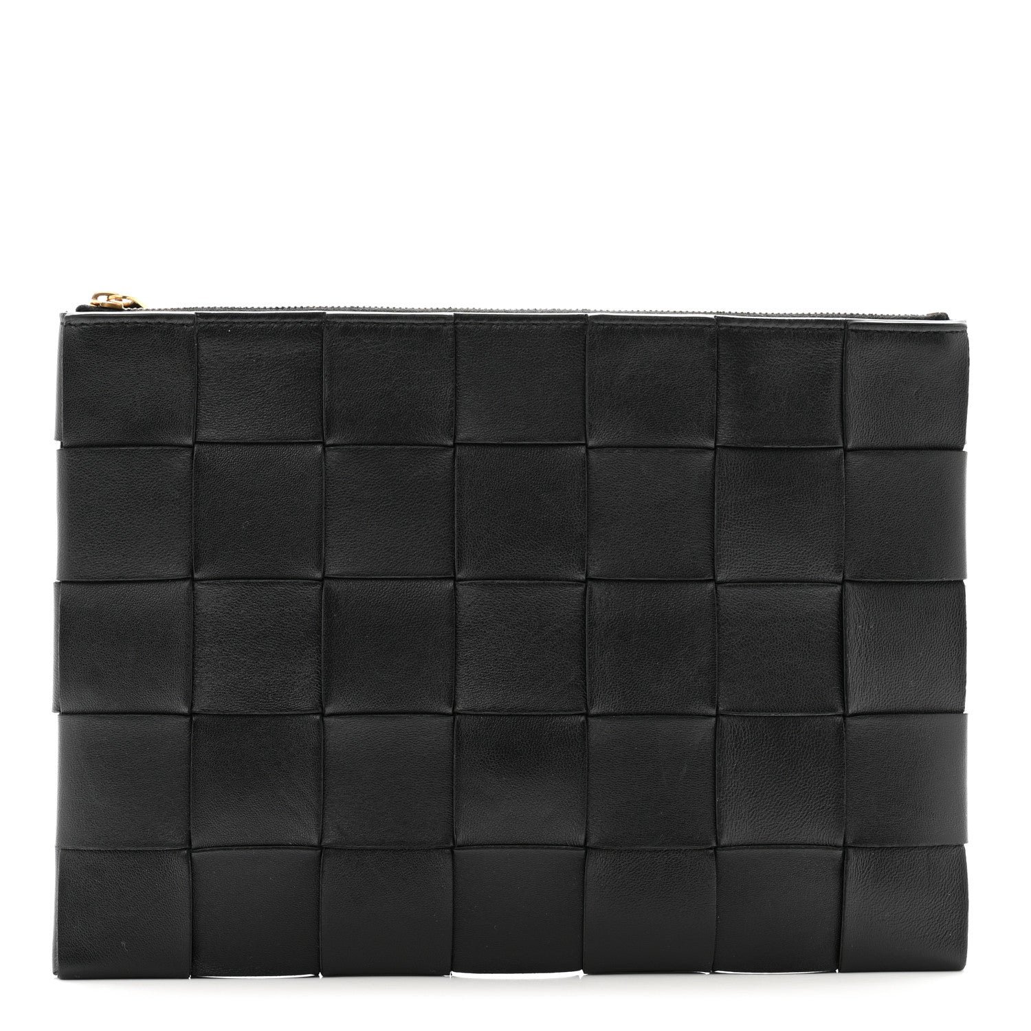 Bottega Veneta Nappa Maxi Intrecciato Small Cassette Flat Zip Pouch Black