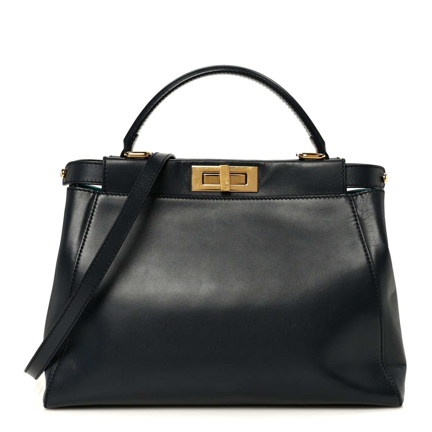 Fendi Vitello Morgan Shiny Nappa Medium Peekaboo Iconic Satchel Lavagna Lago