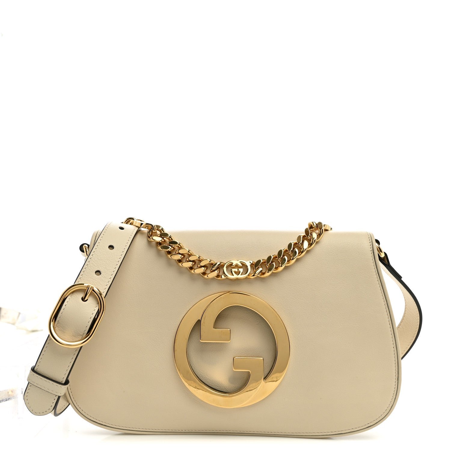 Gucci Roxy Calfskin Blondie Chain Shoulder Flap Bag Mystic White