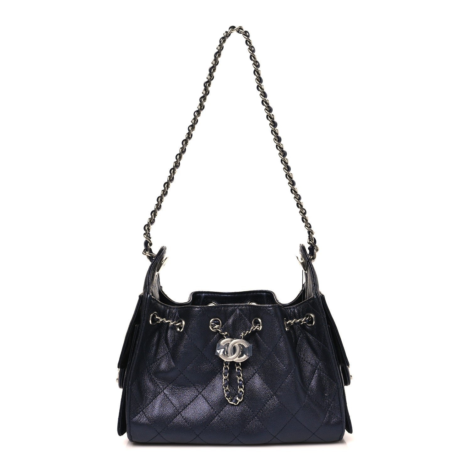 Chanel Metallic Caviar Quilted Mini Chanel 25 Handbag Dark Blue