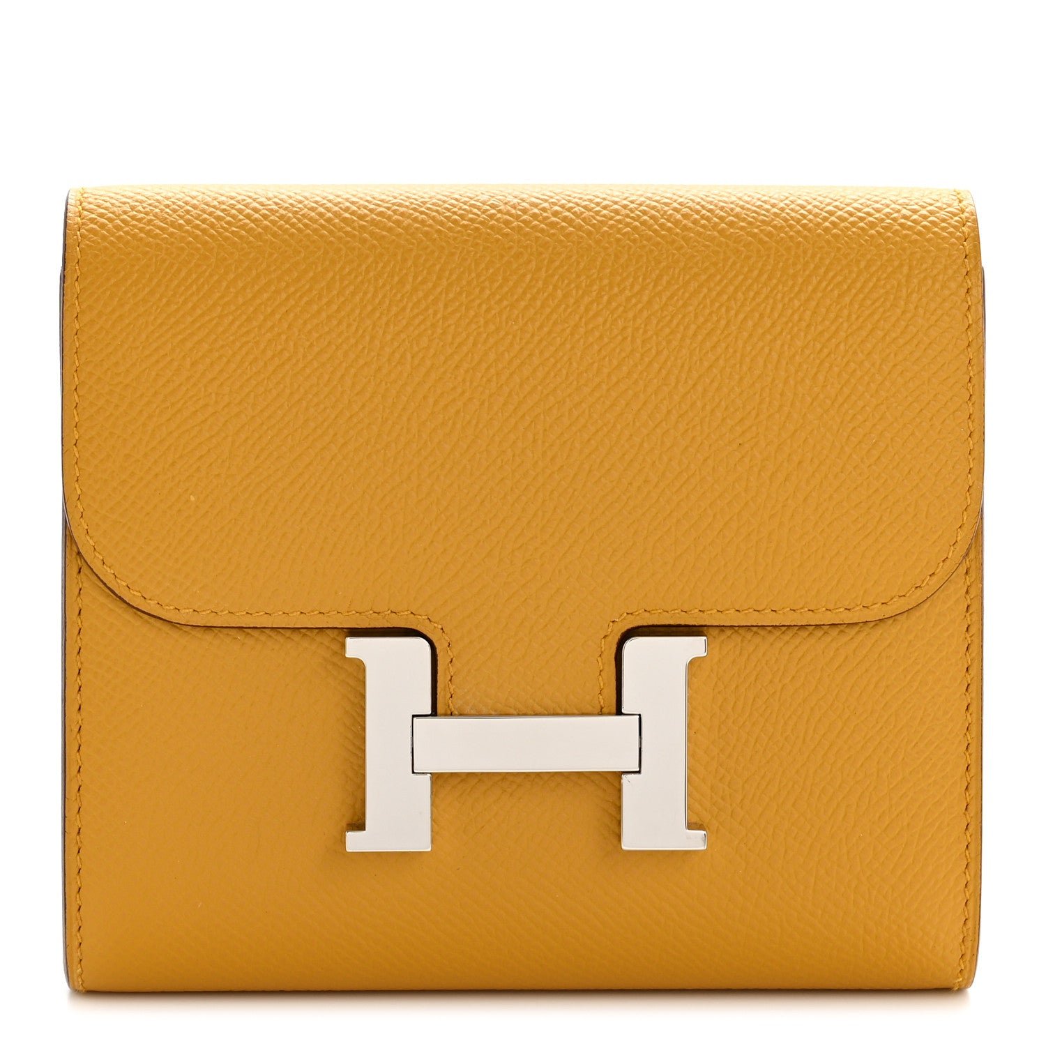 Hermes Epsom Constance Compact Passant Wallet Jaune Ambre