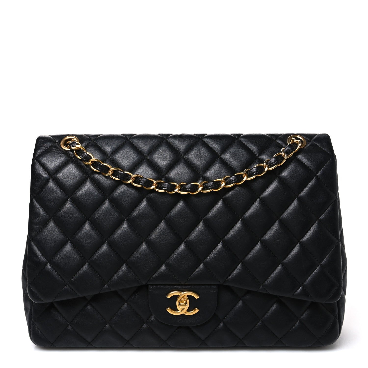 Chanel Lambskin Quilted Maxi Single Flap Black
