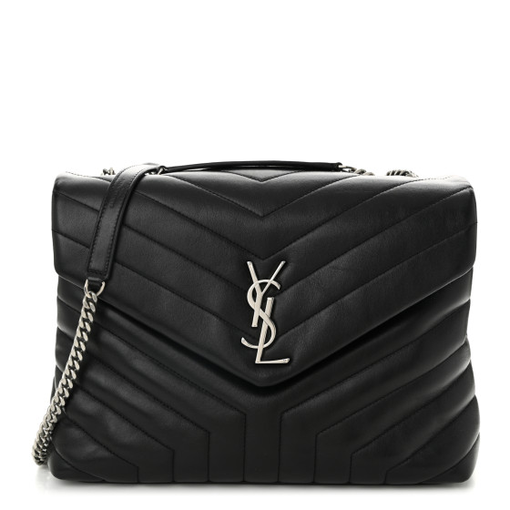 Saint Laurent Calfskin Y Quilted Monogram Medium Loulou Chain Satchel Black