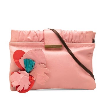 Lambskin Lambskin Flower Applique Clutch with Strap