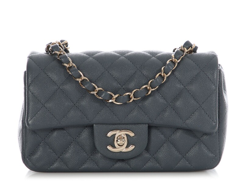 Chanel Dark Gray Quilted Caviar Classic Mini Flap Bag Gold Hardware, 2018-2019