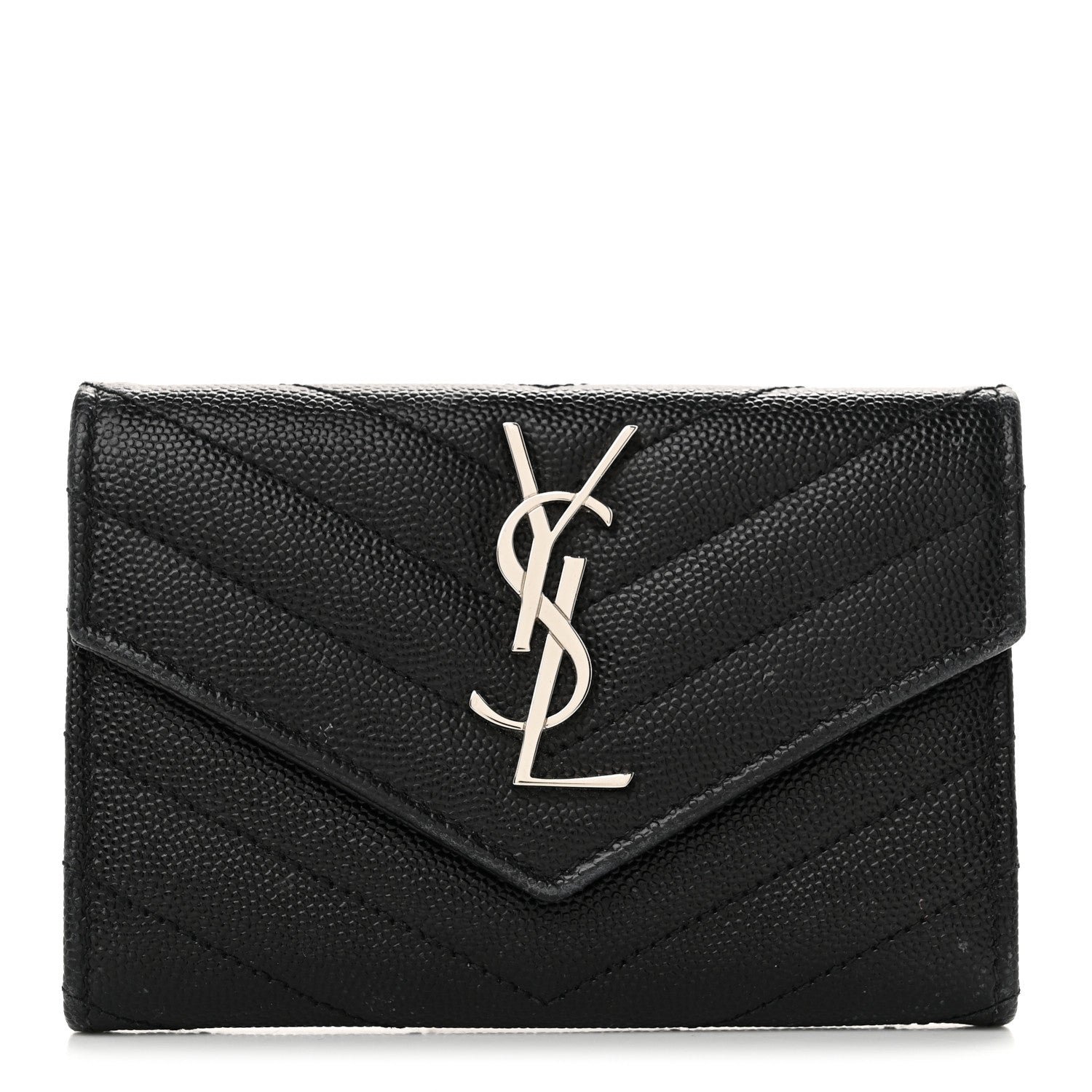 Saint Laurent Grain De Poudre Matelasse Chevron Small Monogram Envelope Wallet Black
