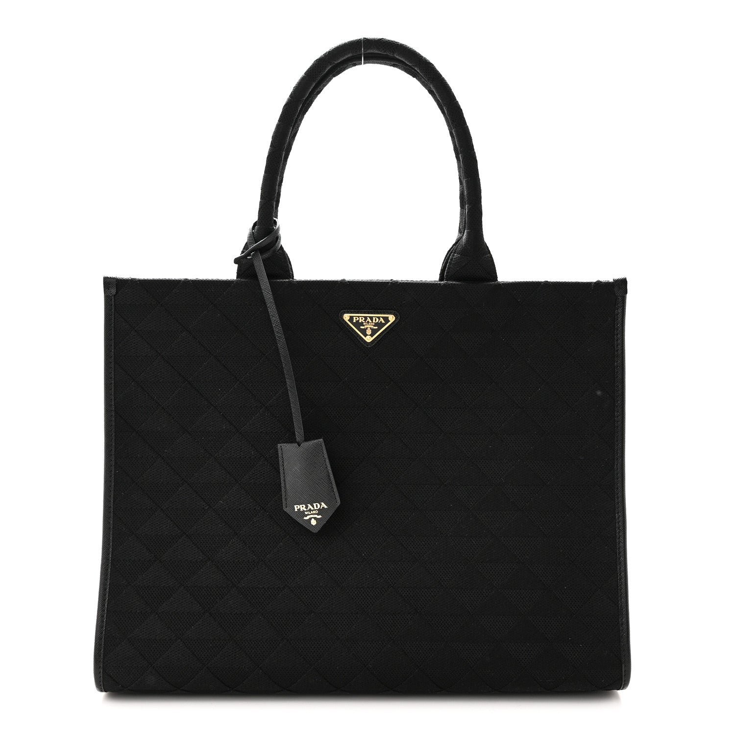 Prada Jacquard Saffiano Triangolo Symbole Embroidered Large Tote
