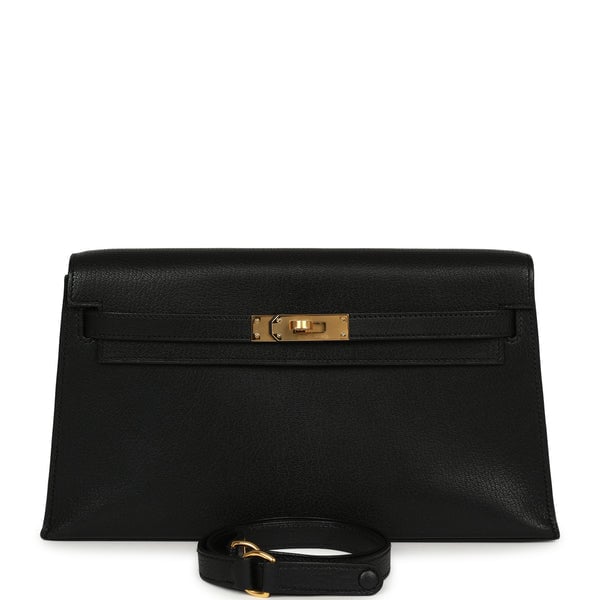 Hermes Kelly Elan Black Chevre Chamkila Gold Hardware