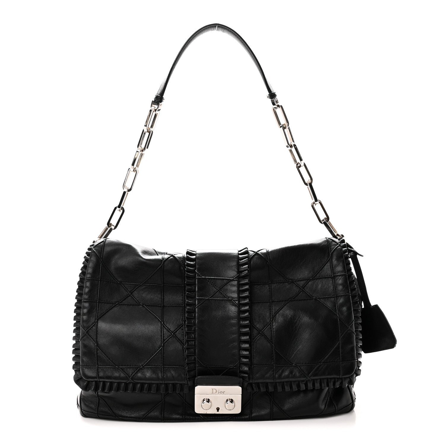 Christian Dior Lambskin Cannage Large Ruffle New Lock Flap Black