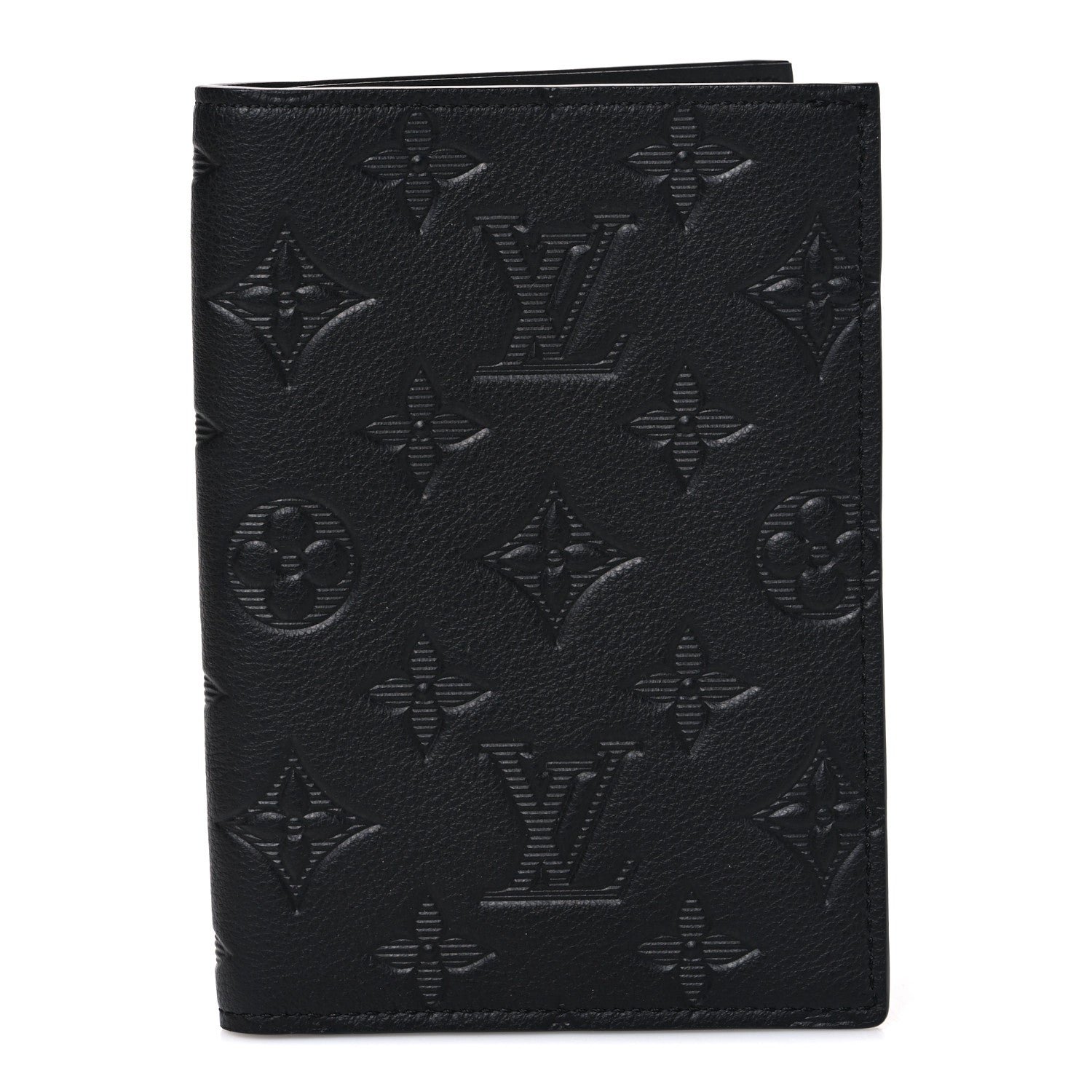Louis Vuitton Calfskin Monogram Shadow Passport Cover Black