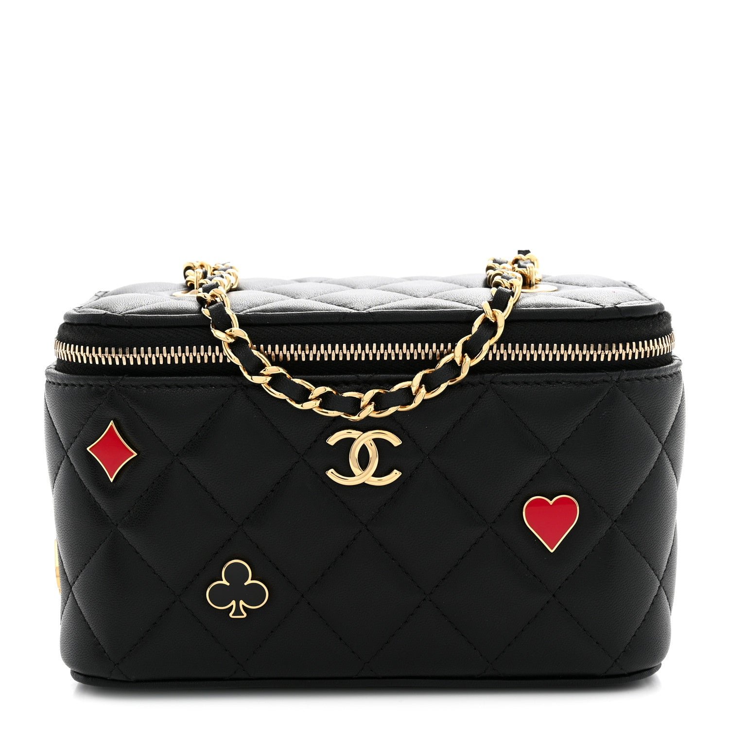 Chanel Lambskin Quilted Enamel Coco Casino Small Vanity Case With Chain Black