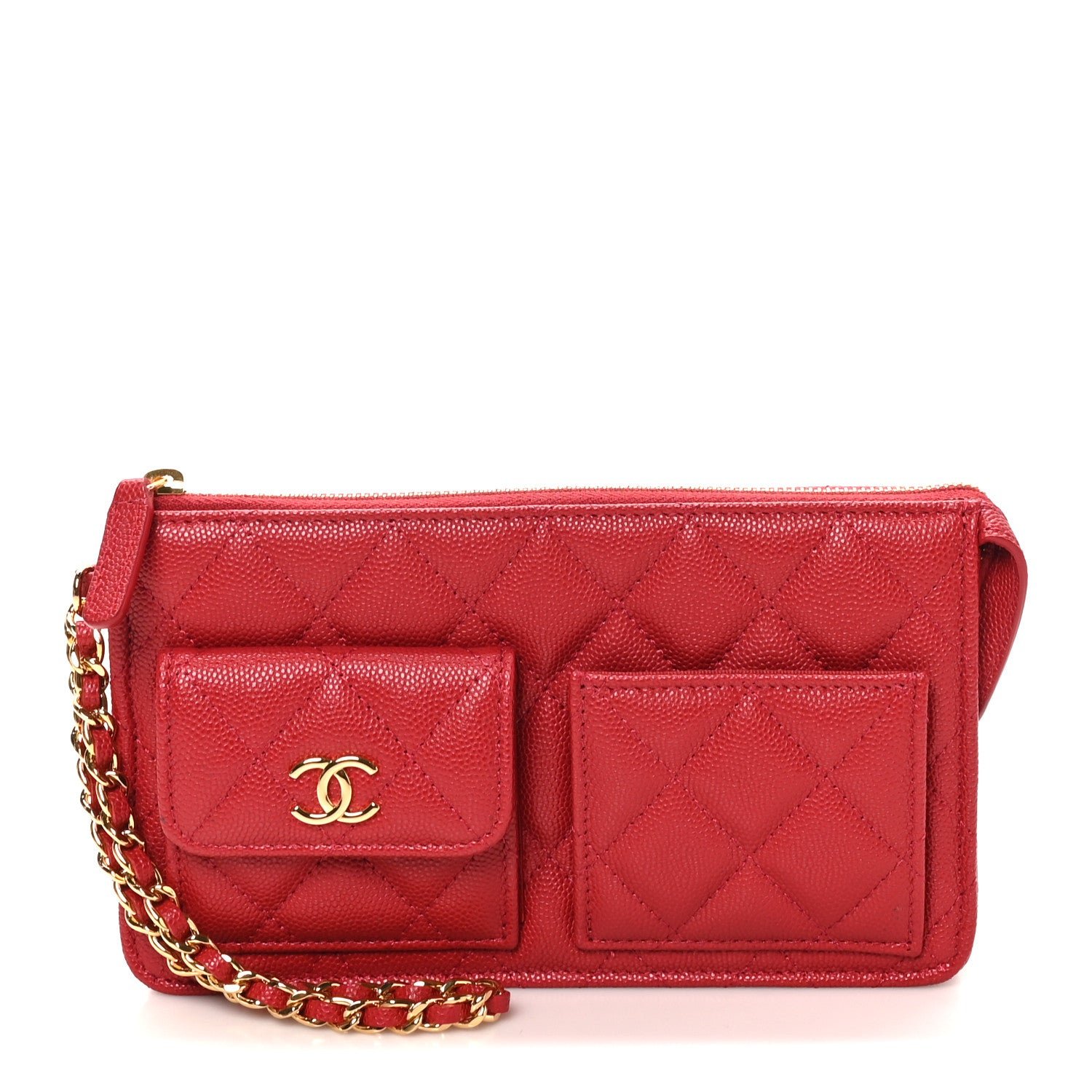 Chanel Caviar Quilted Polly Pocket Pouch Red