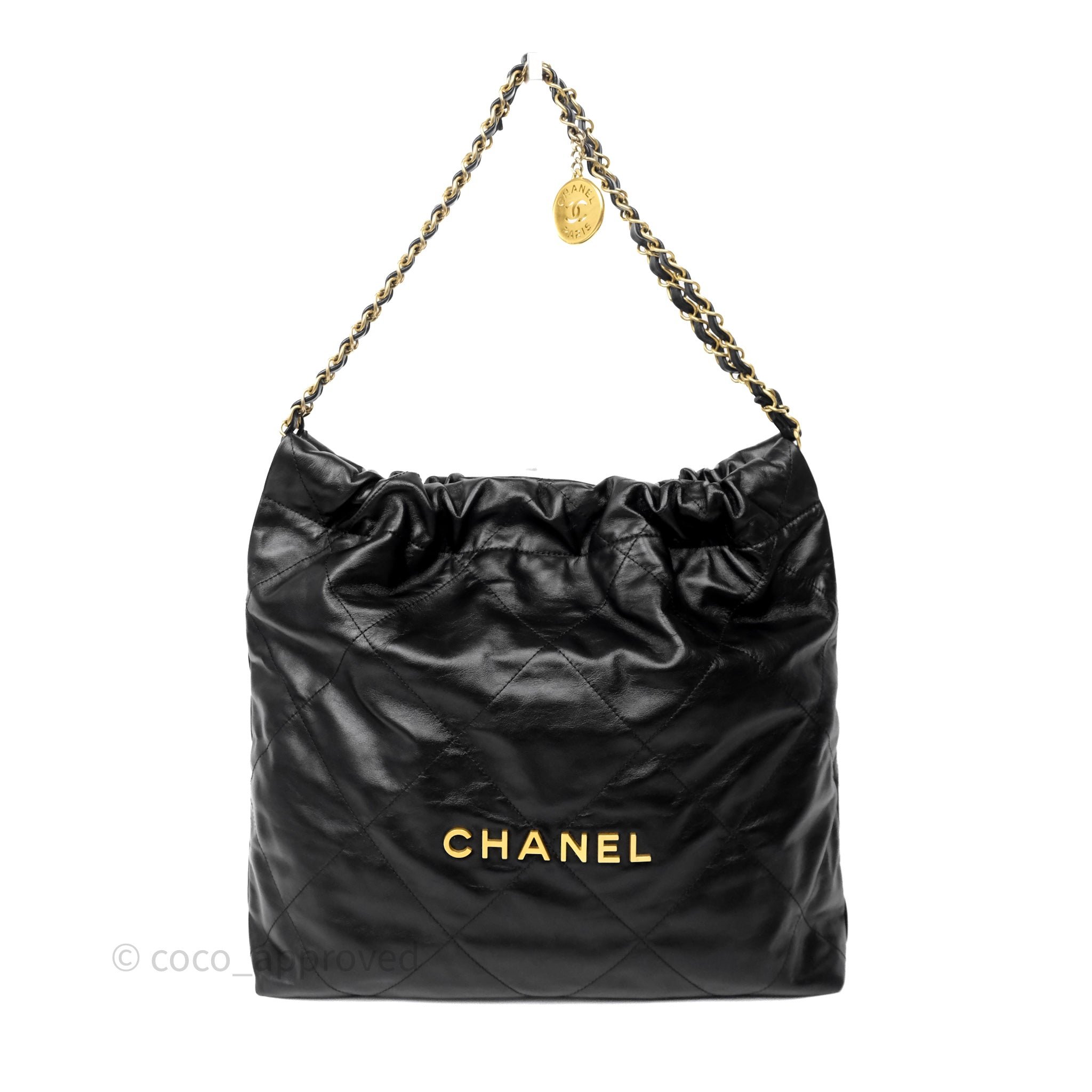 Chanel 22 Bag Medium Black Calfskin Aged Gold Hardware