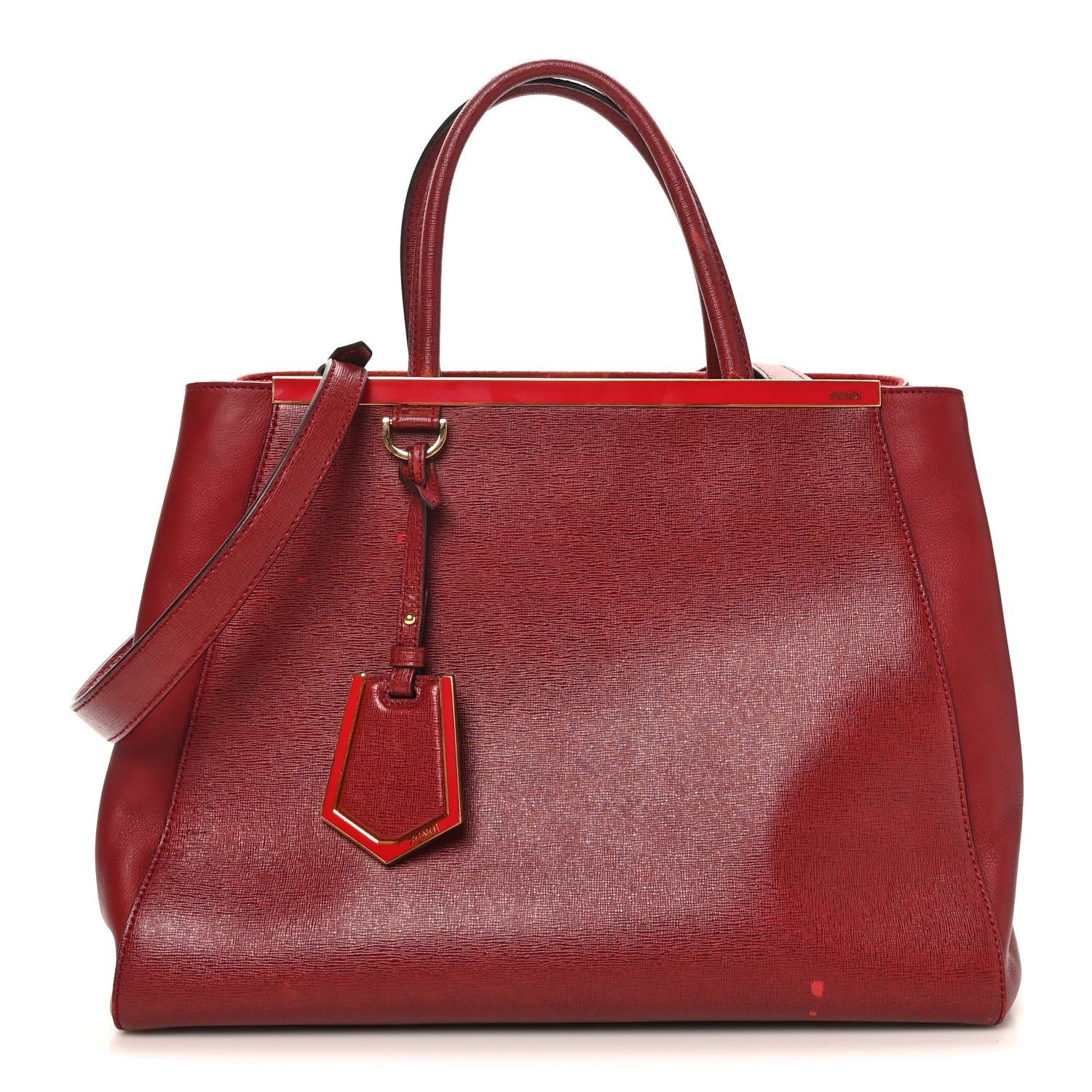 Fendi Vitello Elite Regular 2Jours Tote Rosso Scuro Ciliegia