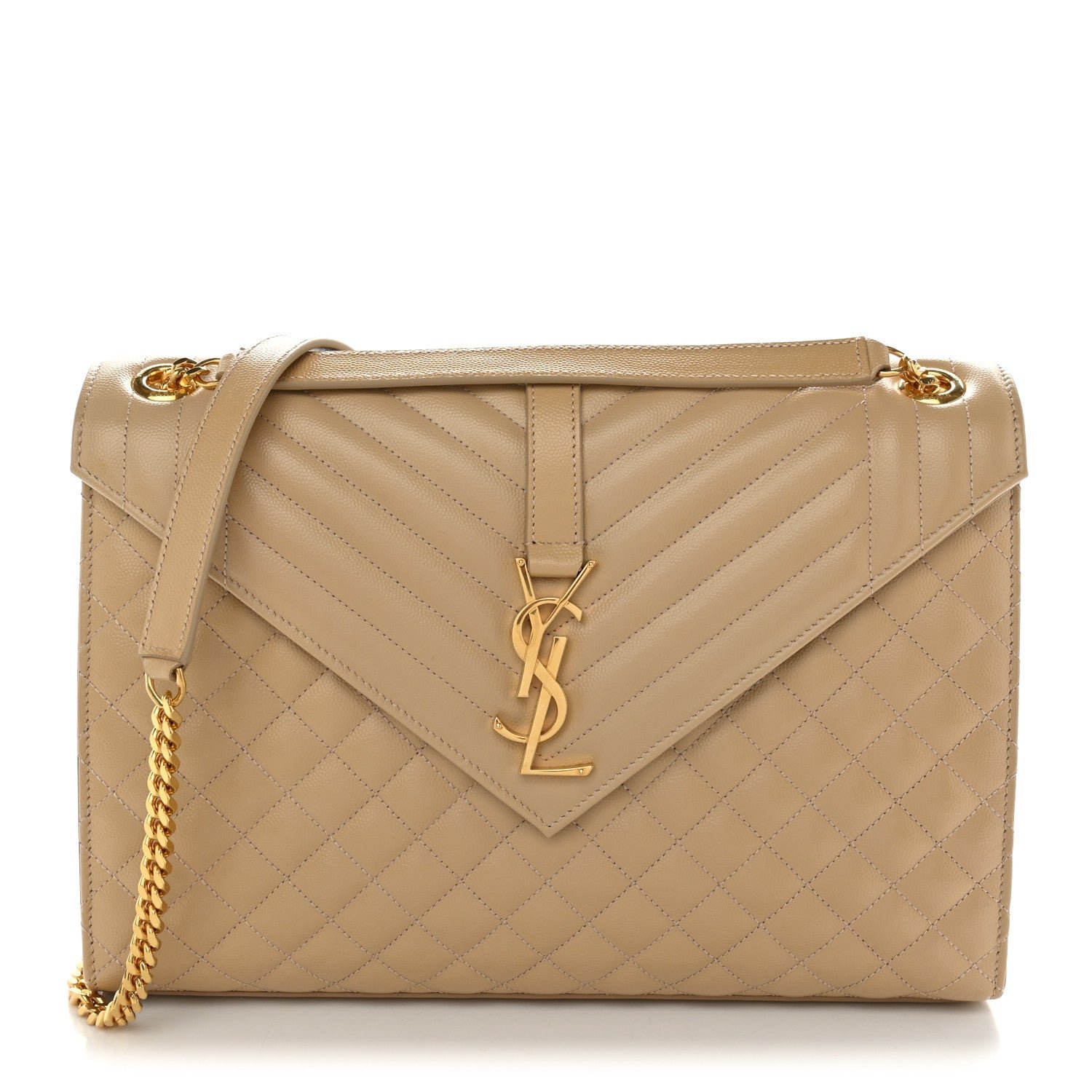Saint Laurent Grain De Poudre Mixed Matelasse Large Triquilt Monogram Satchel Nude Powder