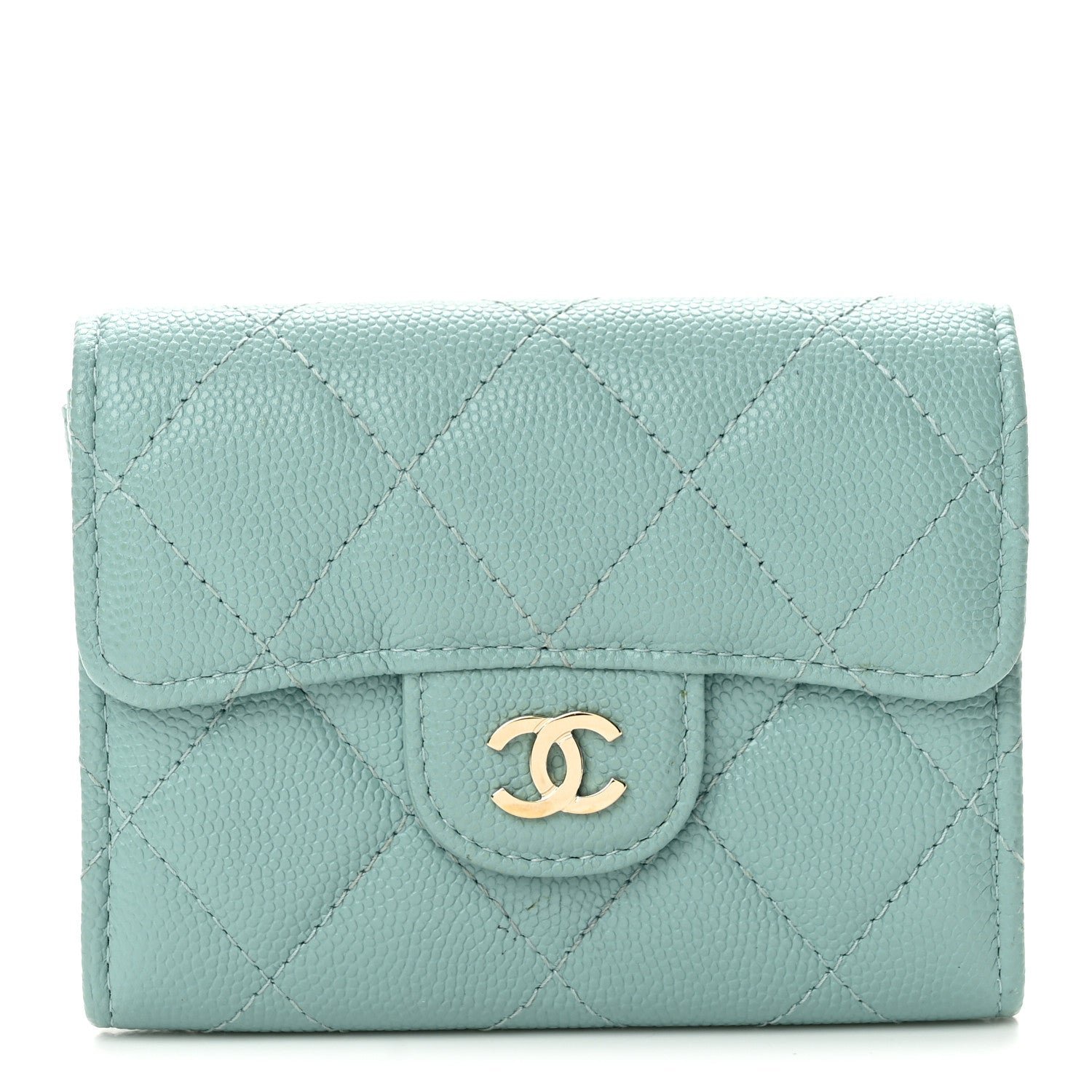 Chanel Caviar Quilted Flap Card Holder Wallet Light Green
