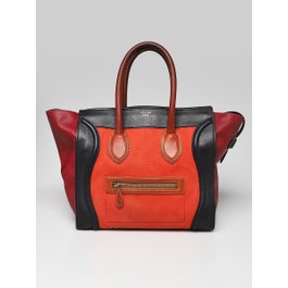 Celine Celine Poppy/Multicolor Calfskin Leather and Canvas Mini Luggage Tote Bag