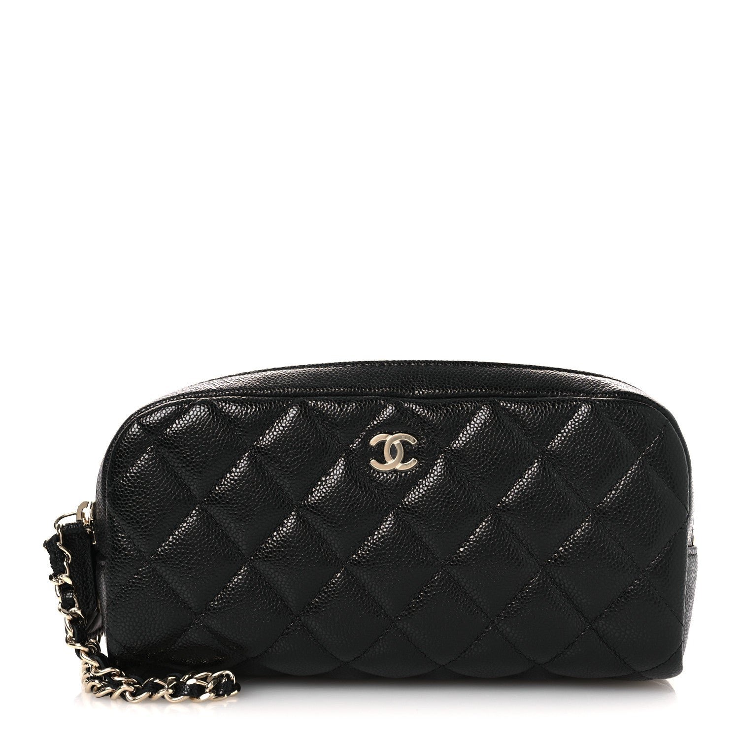 Chanel Caviar Quilted Double Zip Pouch Cosmetic Case Black Black