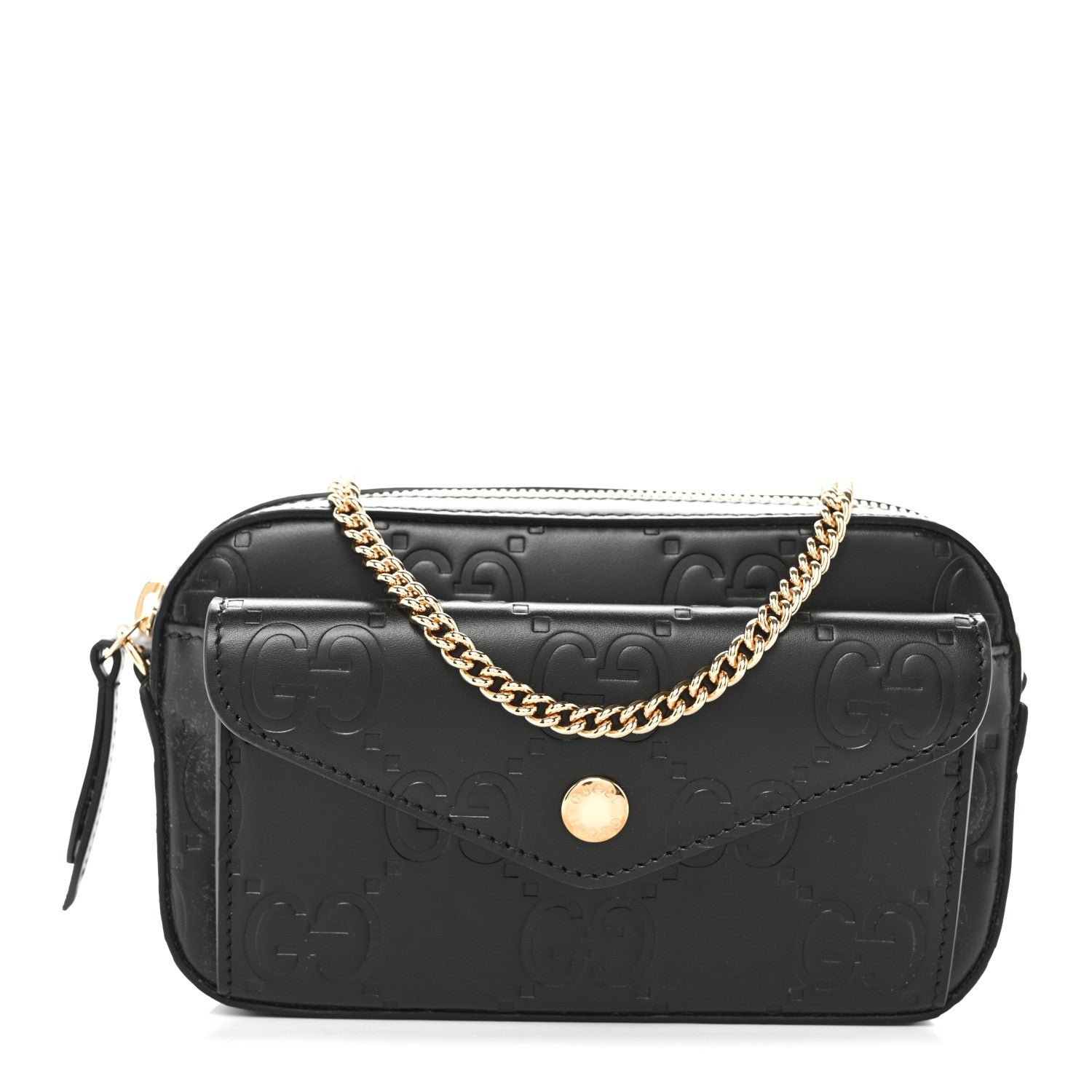 Gucci Calfskin GG Super Mini Debossed Chain Wallet Black