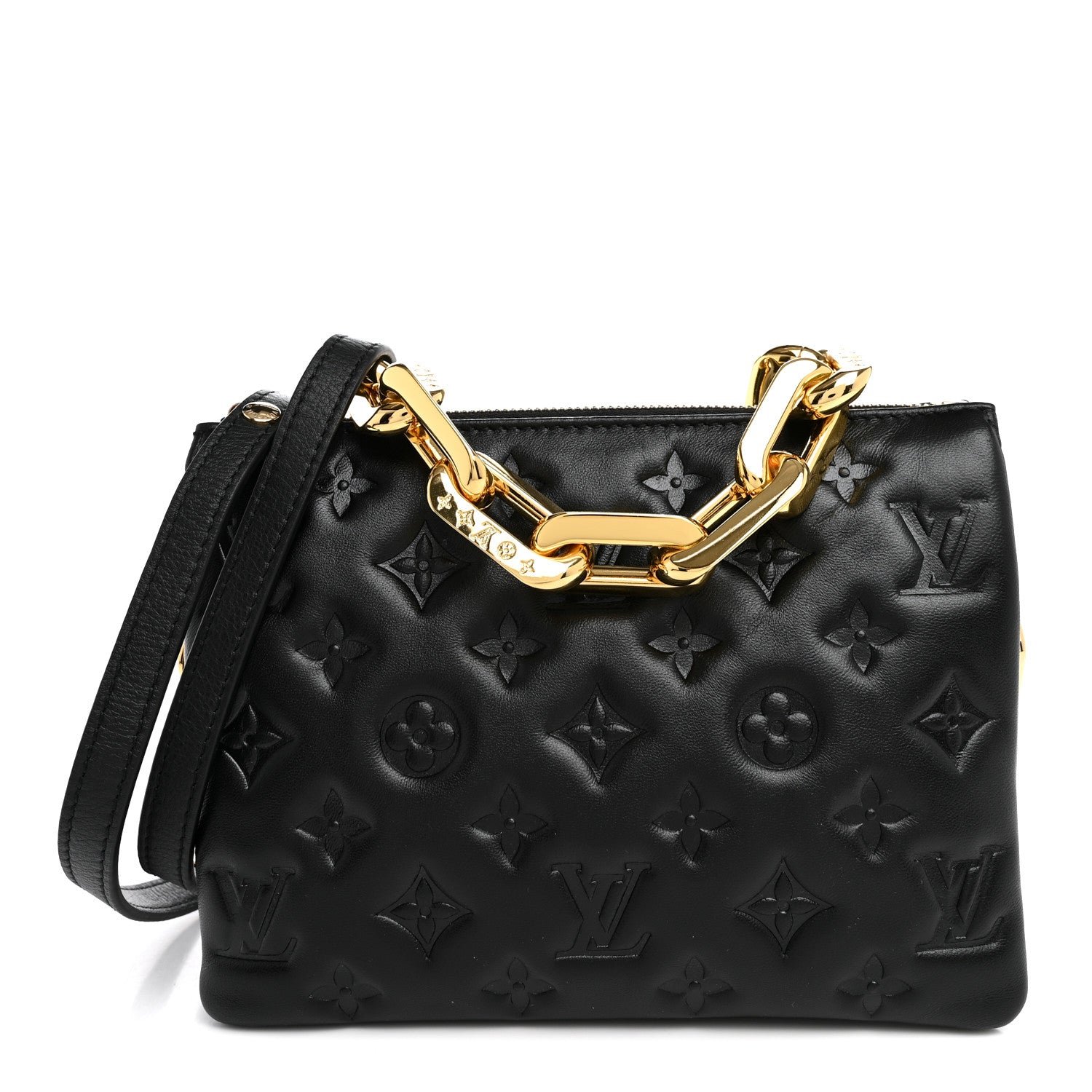 Louis Vuitton Lambskin Embossed Monogram Coussin BB Black