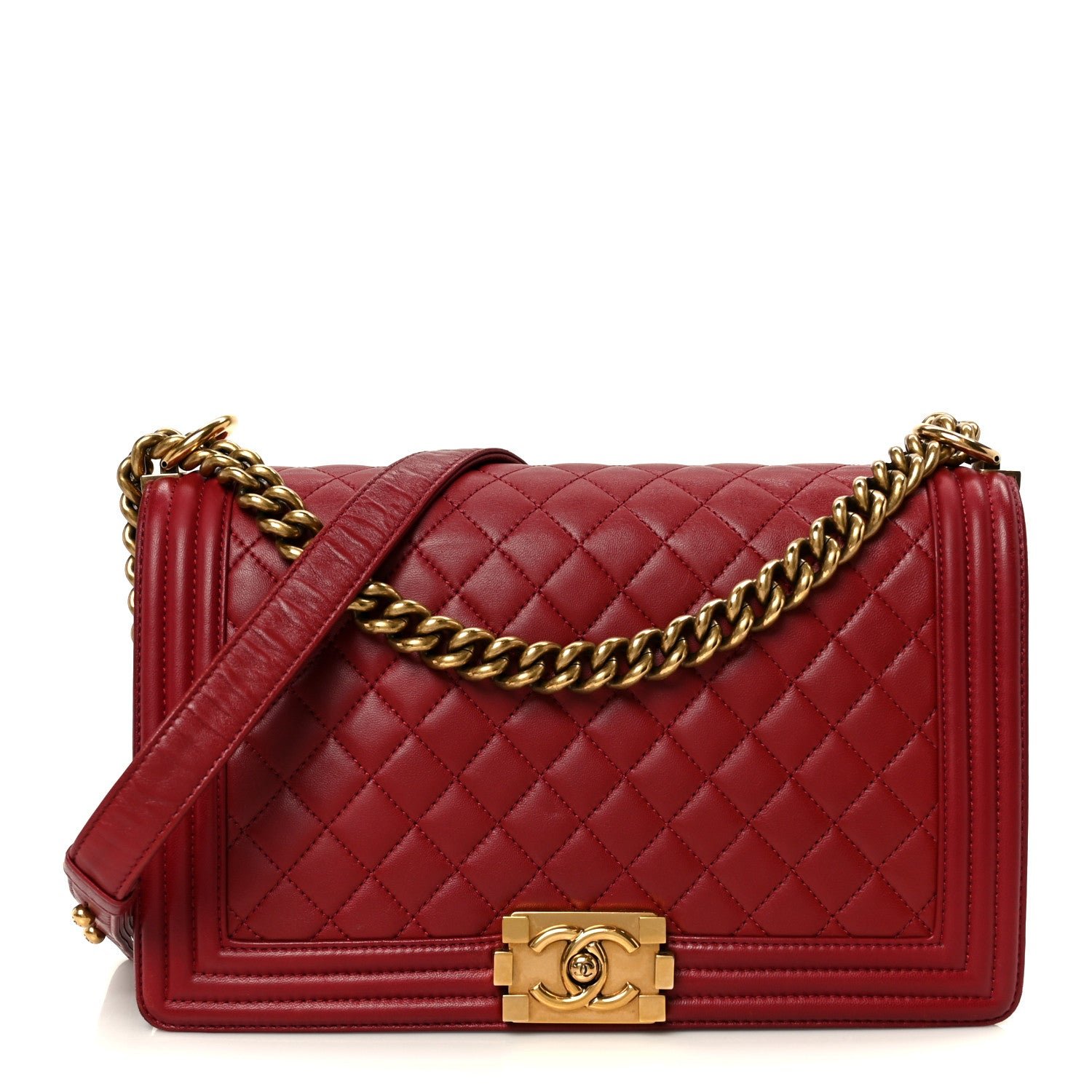 Chanel Lambskin Quilted New Medium Boy Flap Dark Red