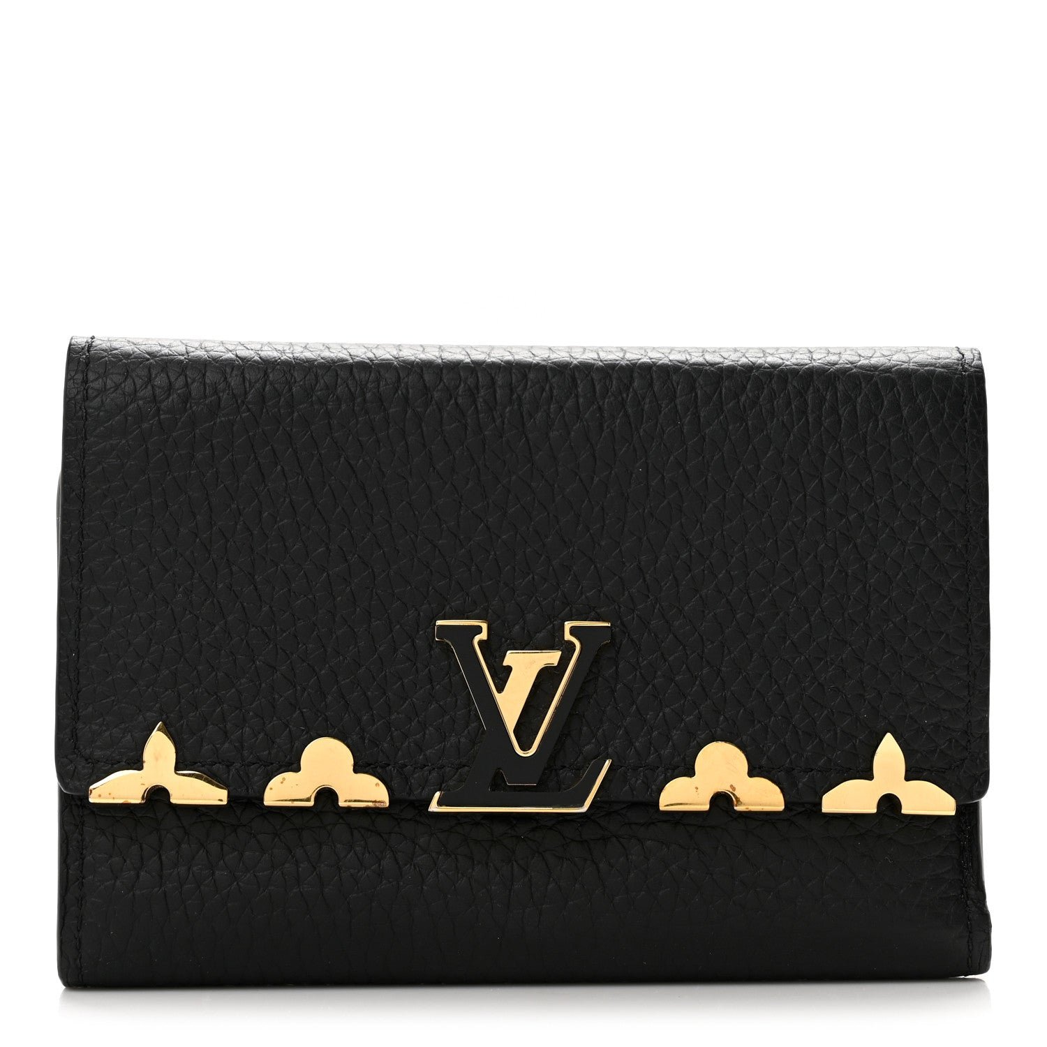 Louis Vuitton Taurillon Embellished Capucines Compact Wallet Black