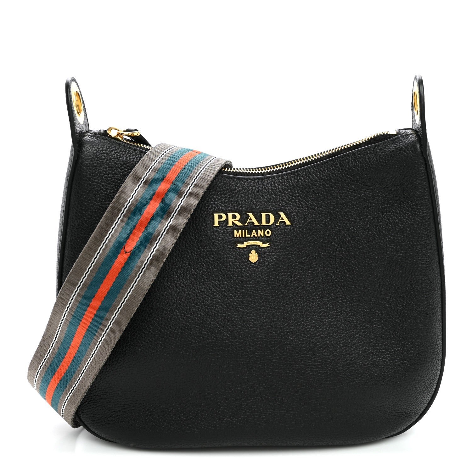 Prada Prada Vitello Phenix Small Zippered Messenger Hobo Black