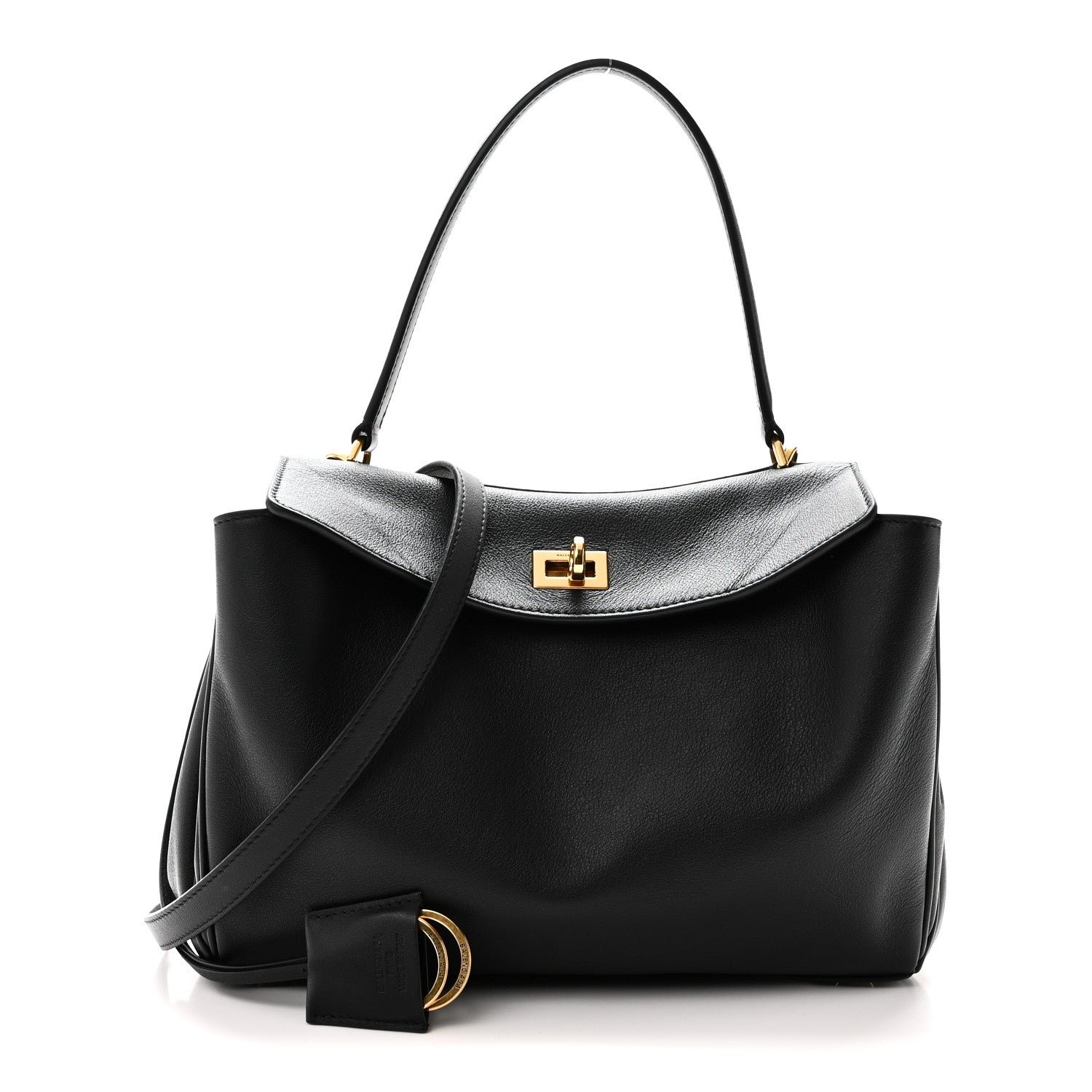Balenciaga Natural Smooth Calfskin Small Rodeo Top Handle Handbag Black