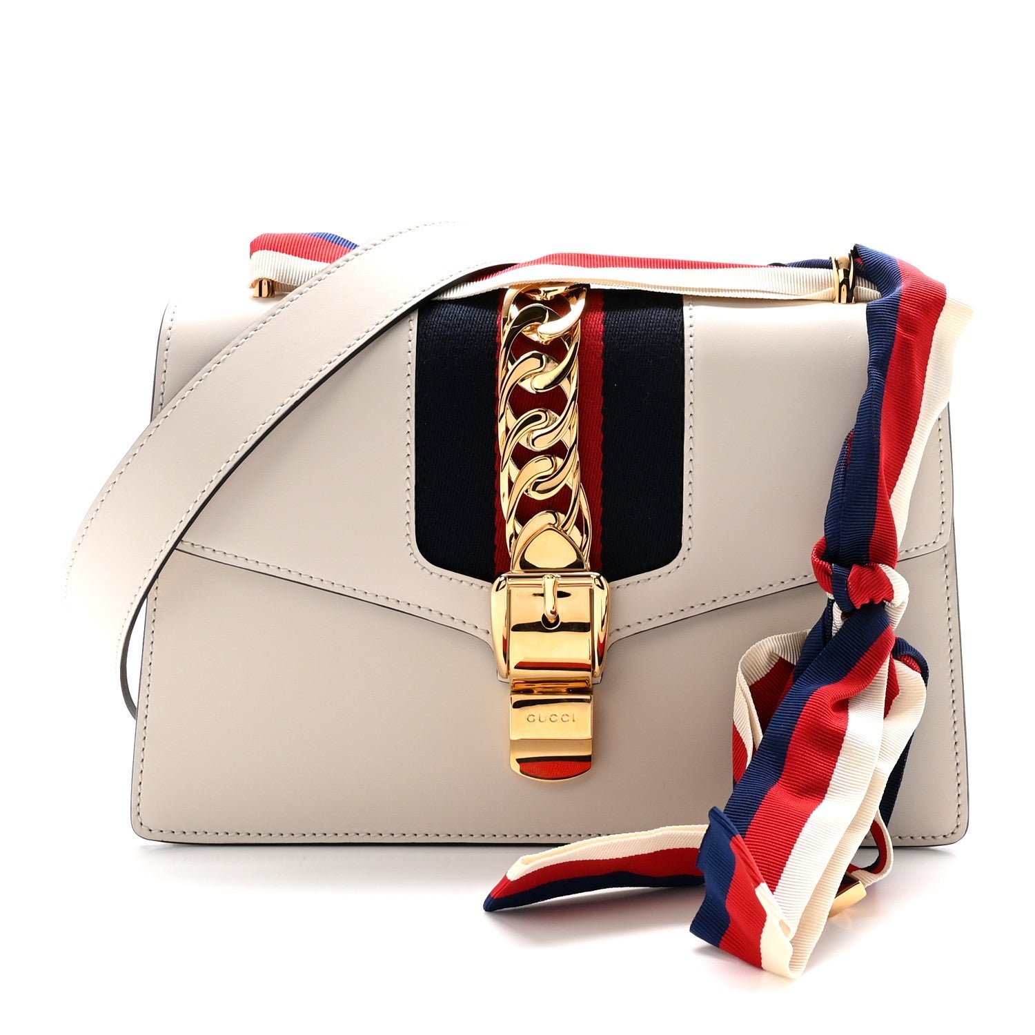 Gucci Calfskin Small Sylvie Shoulder Bag Off White