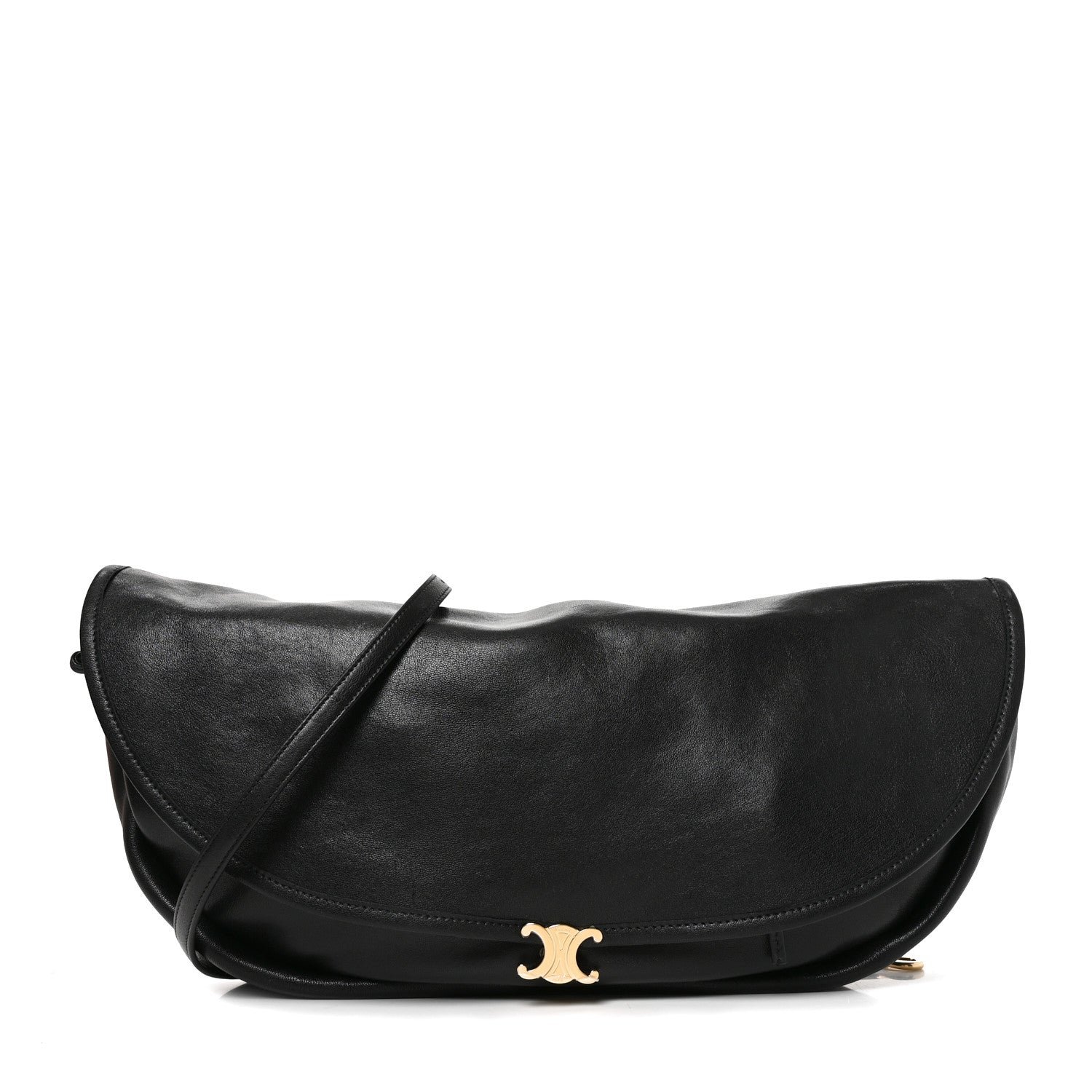 Shiny Lambskin Soft Triomphe Half Moon Bag Black