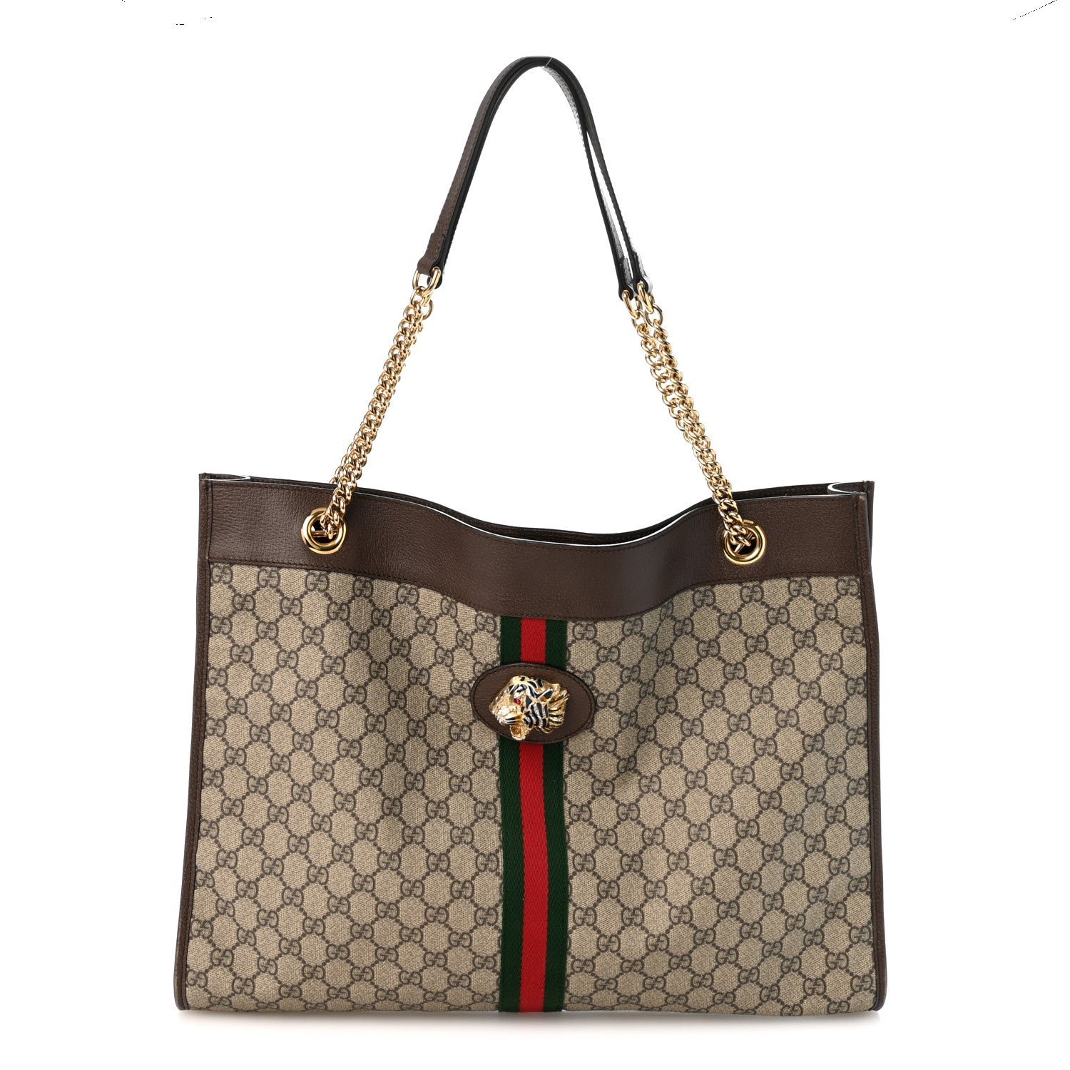 Gucci GG Supreme Monogram Large Rajah Chain Tote Beige New Acero