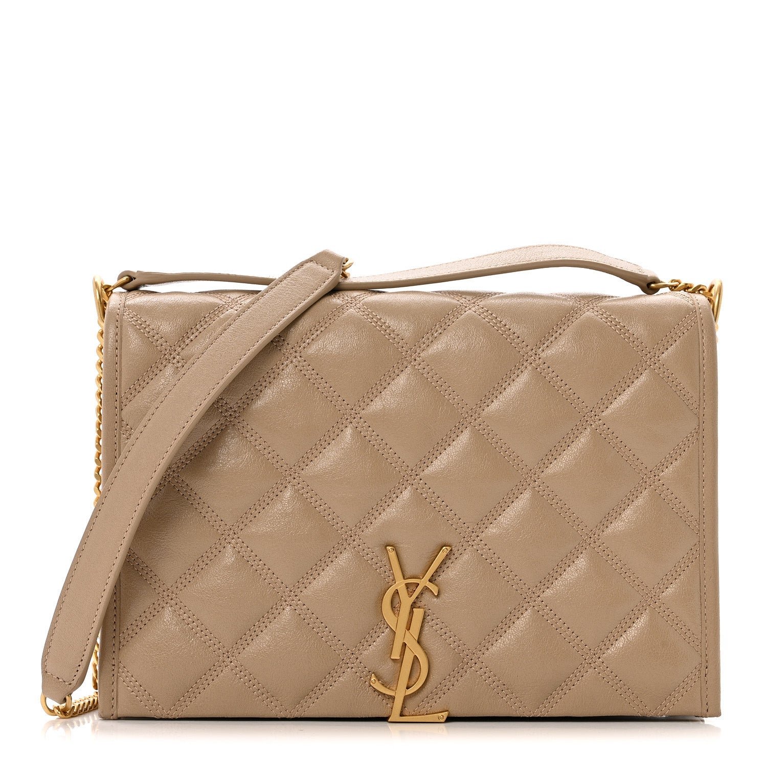 Saint Laurent Lambskin Quilted Mini Becky Chain Bag Dark Beige