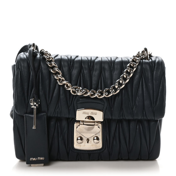 Miu Miu Nappa Matelasse Flap Bag Navy