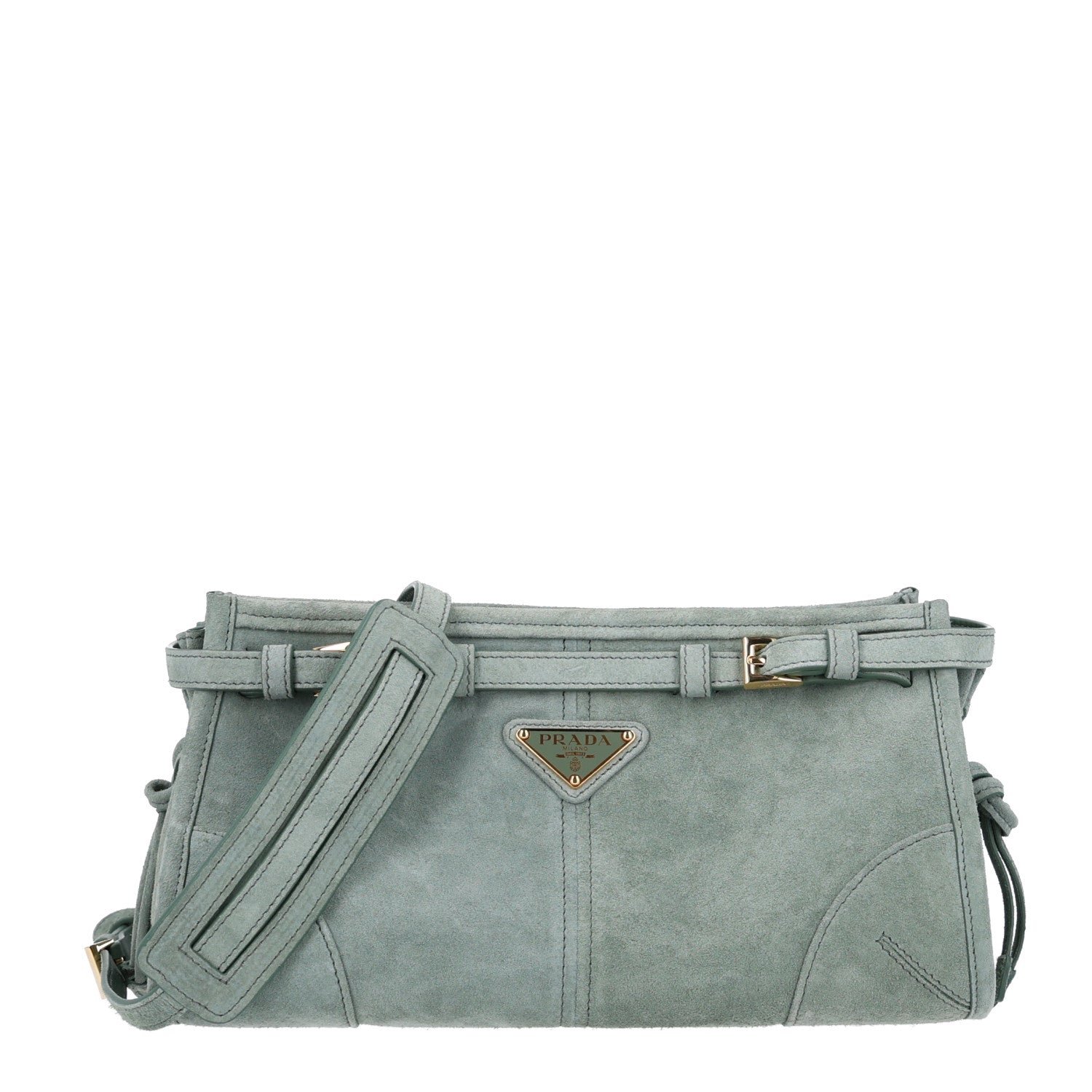 Prada Scamosciato Triangle Small Bonnie Shoulder Bag Salvia