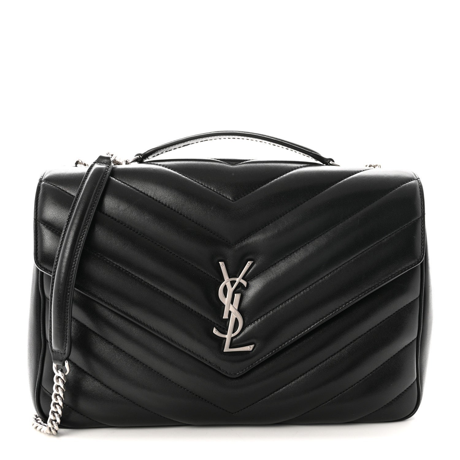 Saint Laurent Lambskin Chevron Quilted Large LouLou Black