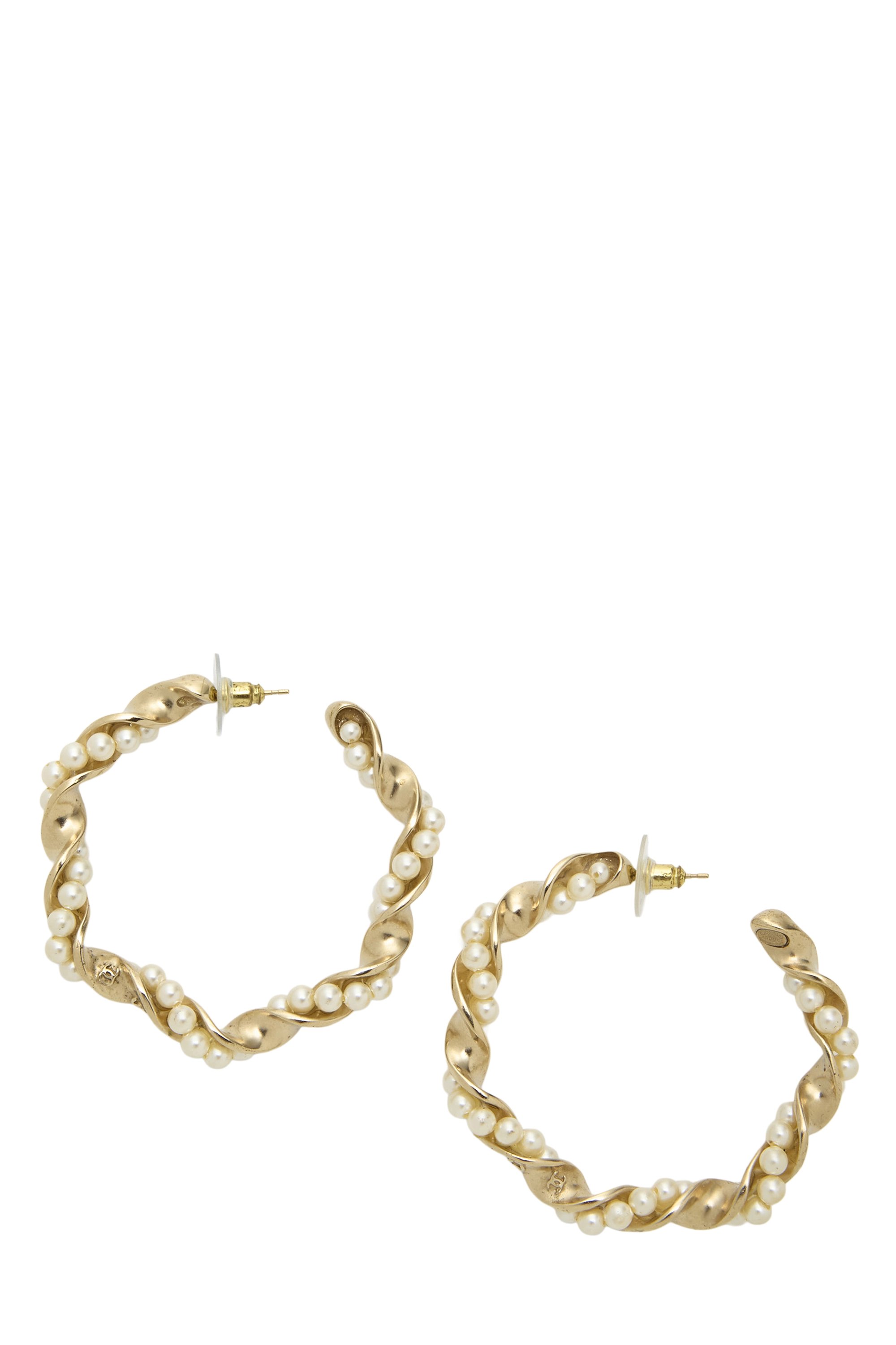 Gold & Faux Pearl Hoop Earrings