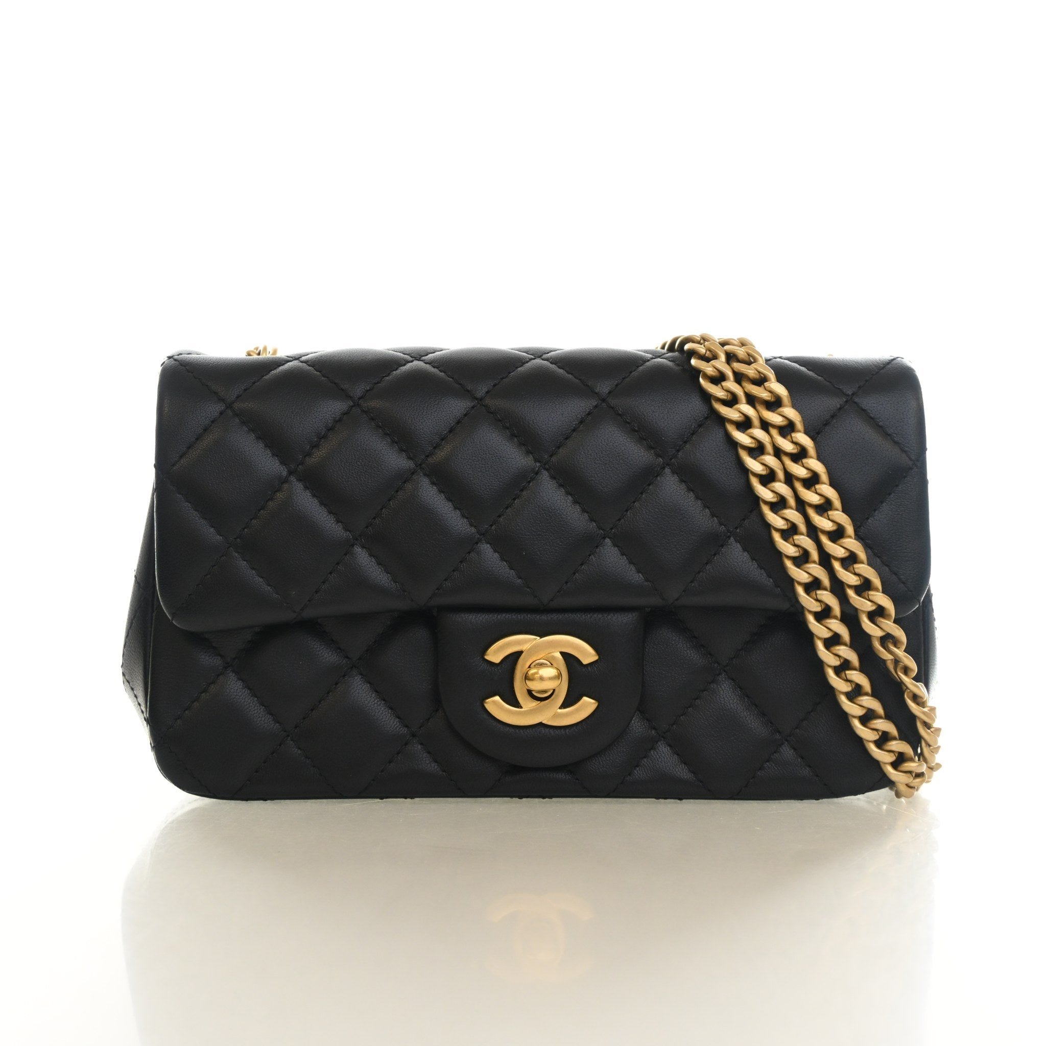 Chanel Mini Lambskin Camellia Pearl Crush Rectangular Flap Bag