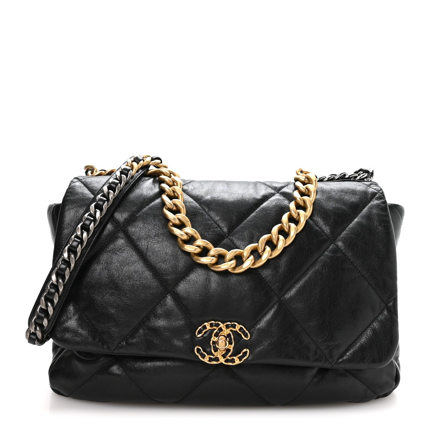 Chanel Goatskin Quilted Maxi Chanel 19 Flap Black