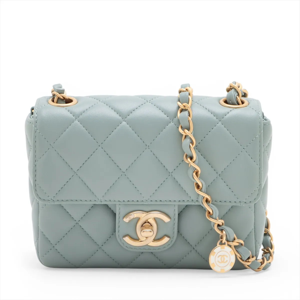 Chanel Mini Matelasse Lambskin Single Flap Single Chain Bag Blue Gold Metal Fitt