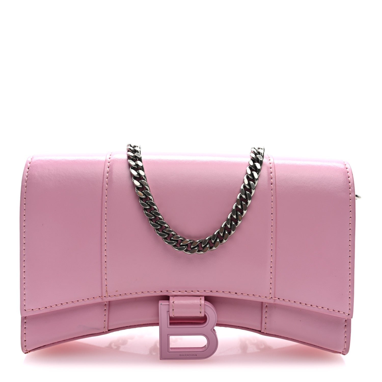 Balenciaga Shiny Box Calfskin Tonal B Hourglass Chain Bag Candy Pink