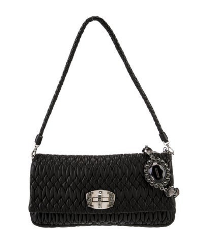 Miu Miu Miu Leather Nappa Matelasse Crystal Flap Clutch