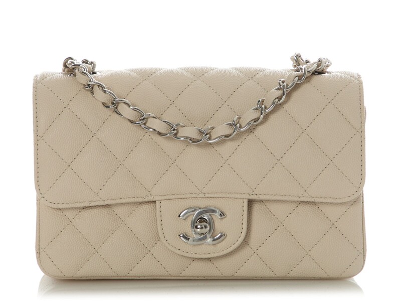 Light Beige Quilted Caviar Classic Mini Flap Bag Silver Hardware, 2018