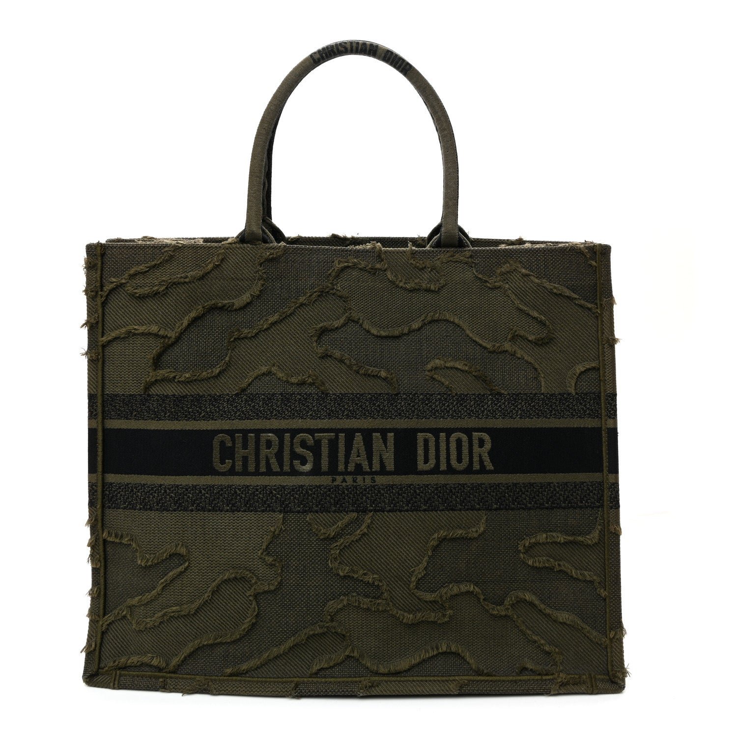 Christian Dior Canvas Embroidered Camouflage Large Book Tote Green