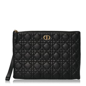 Dior Supple Calfskin Cannage Large Caro Daily Pouch Black