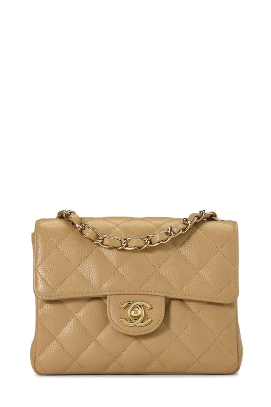 Beige Quilted Caviar Half Flap Mini
