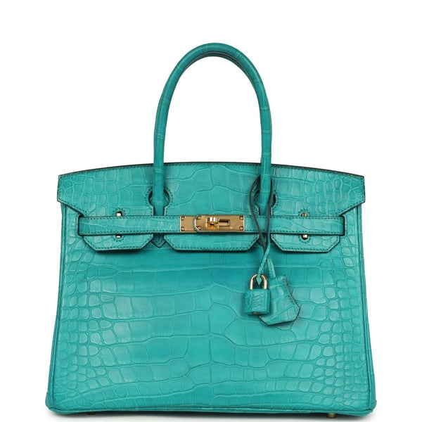 Hermes Pre-owned Hermes Birkin 30 Bleu Paon Matte Alligator Gold Hardware