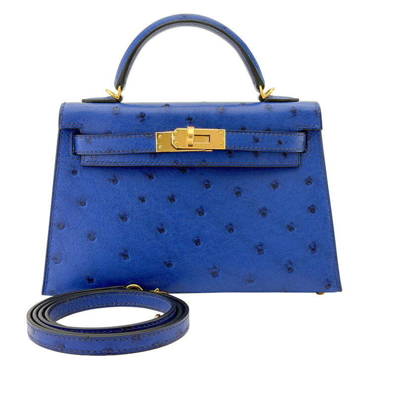 Bleu Saphir Ostrich Mini Kelly 20 II Gold Hardware, 2018